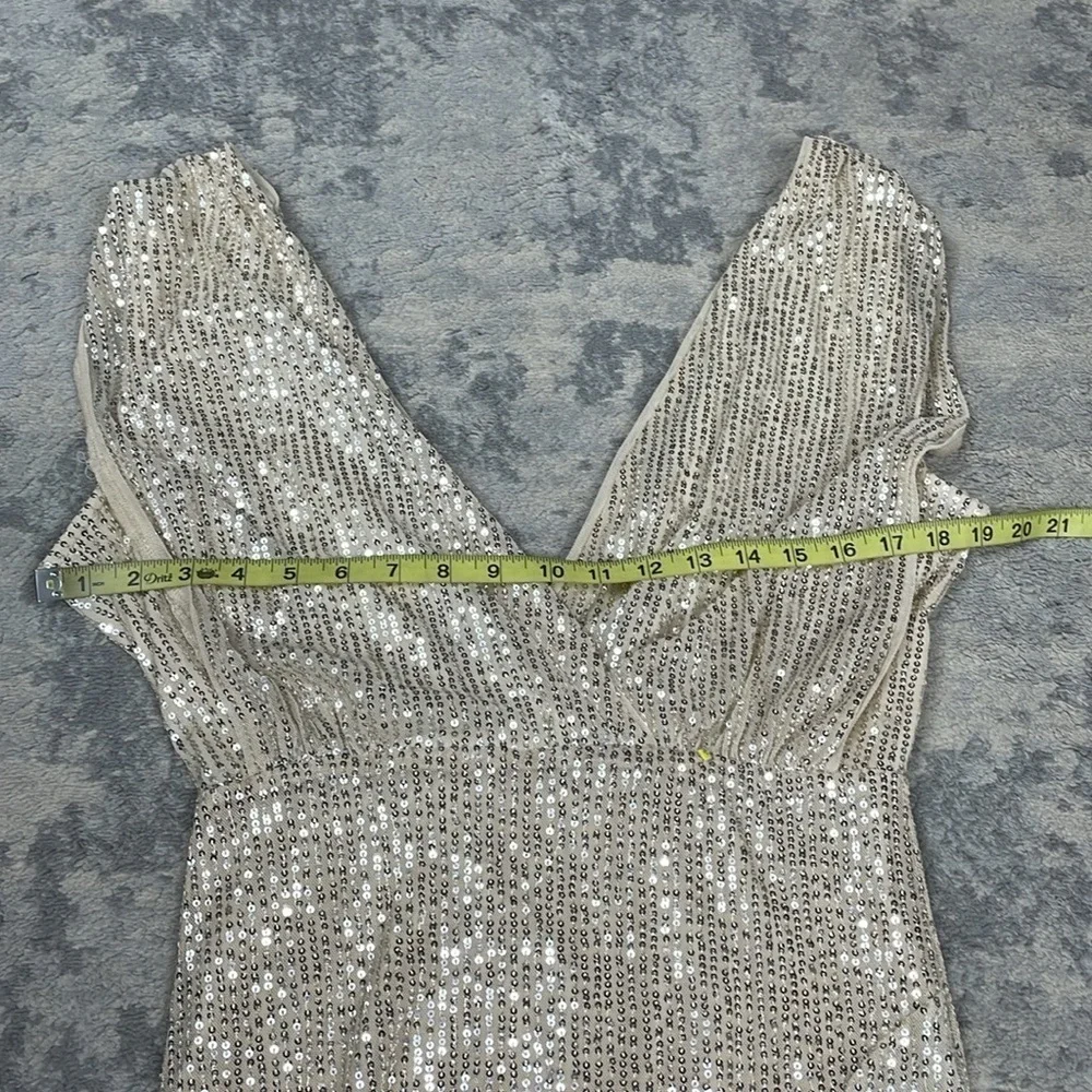 Lapis Sequin Champagne Maxi V Neck Dress with Slit Sparkle - Picture 9 of 15